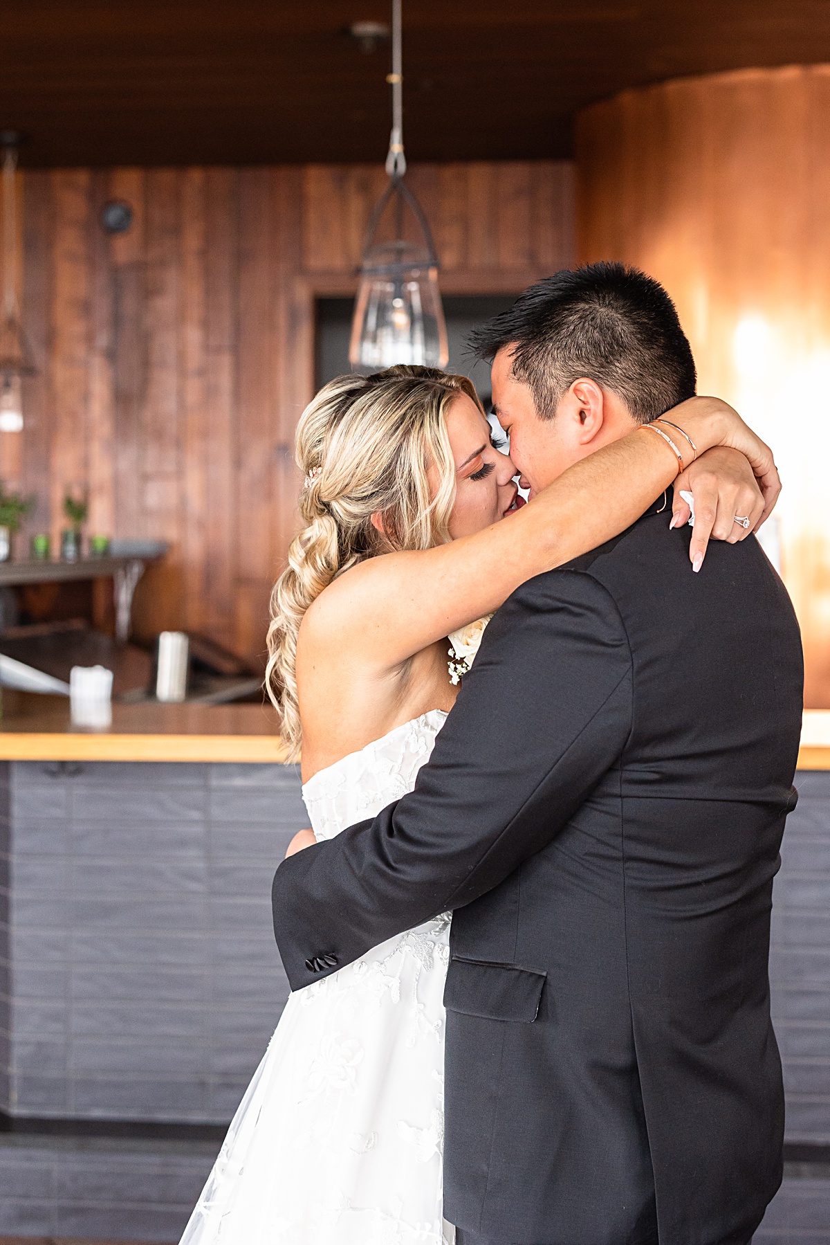 First look reaction with bride and groom before the ceremony at The Virginian Hotel in Lynchburg, Virginia.