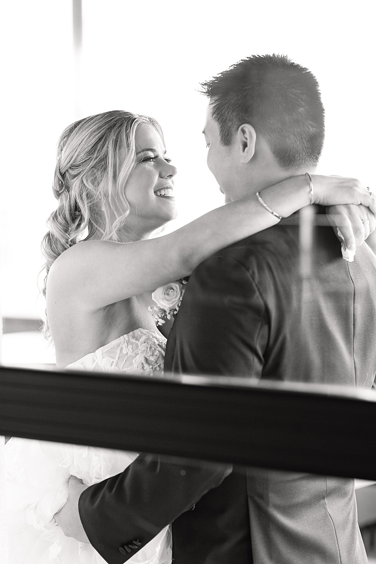 First look reaction with bride and groom before the ceremony at The Virginian Hotel in Lynchburg, Virginia.