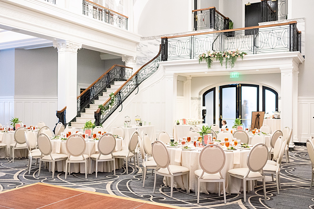 Reception details at this The Virginian Hotel wedding in Lynchburg, Virginia.