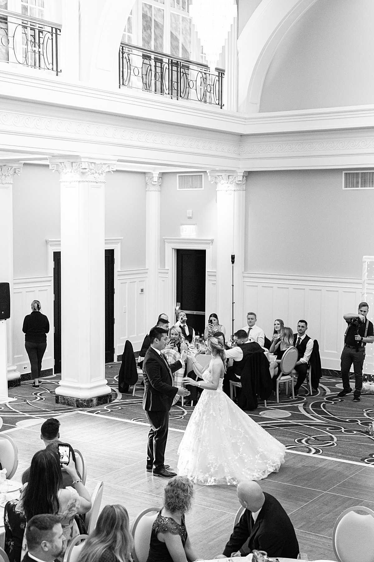 First dance with the bride and groom at their reception at The Virginian Hotel in Lynchburg, Virginia.