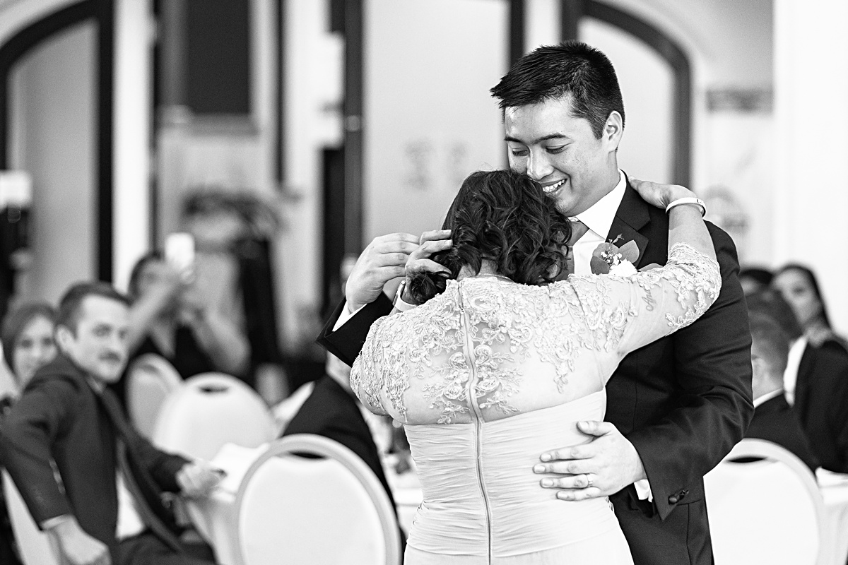 Dancing photo of the groom and and his mom at the reception at The Virginian Hotel in Lynchburg, Virginia.