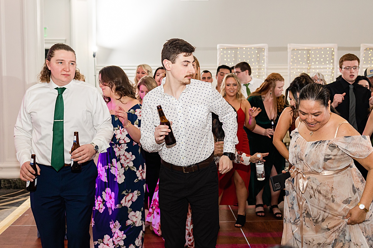 Dancing photo of guests at the reception at The Virginian Hotel in Lynchburg, Virginia.