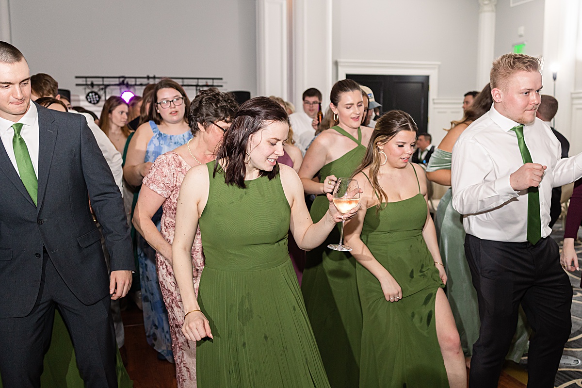 Dancing photo of guests at the reception at The Virginian Hotel in Lynchburg, Virginia.