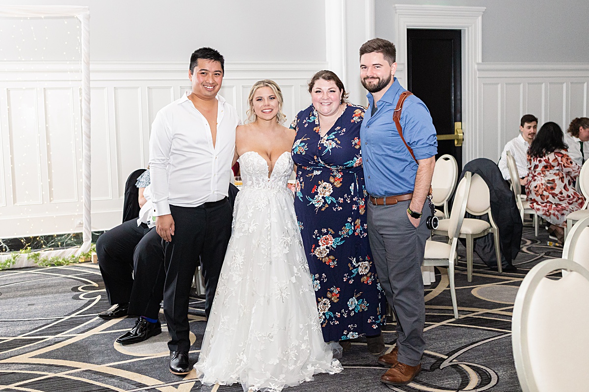 Bride and Groom group photo with James and Emily at the reception at The Virginian Hotel in Lynchburg, Virginia.