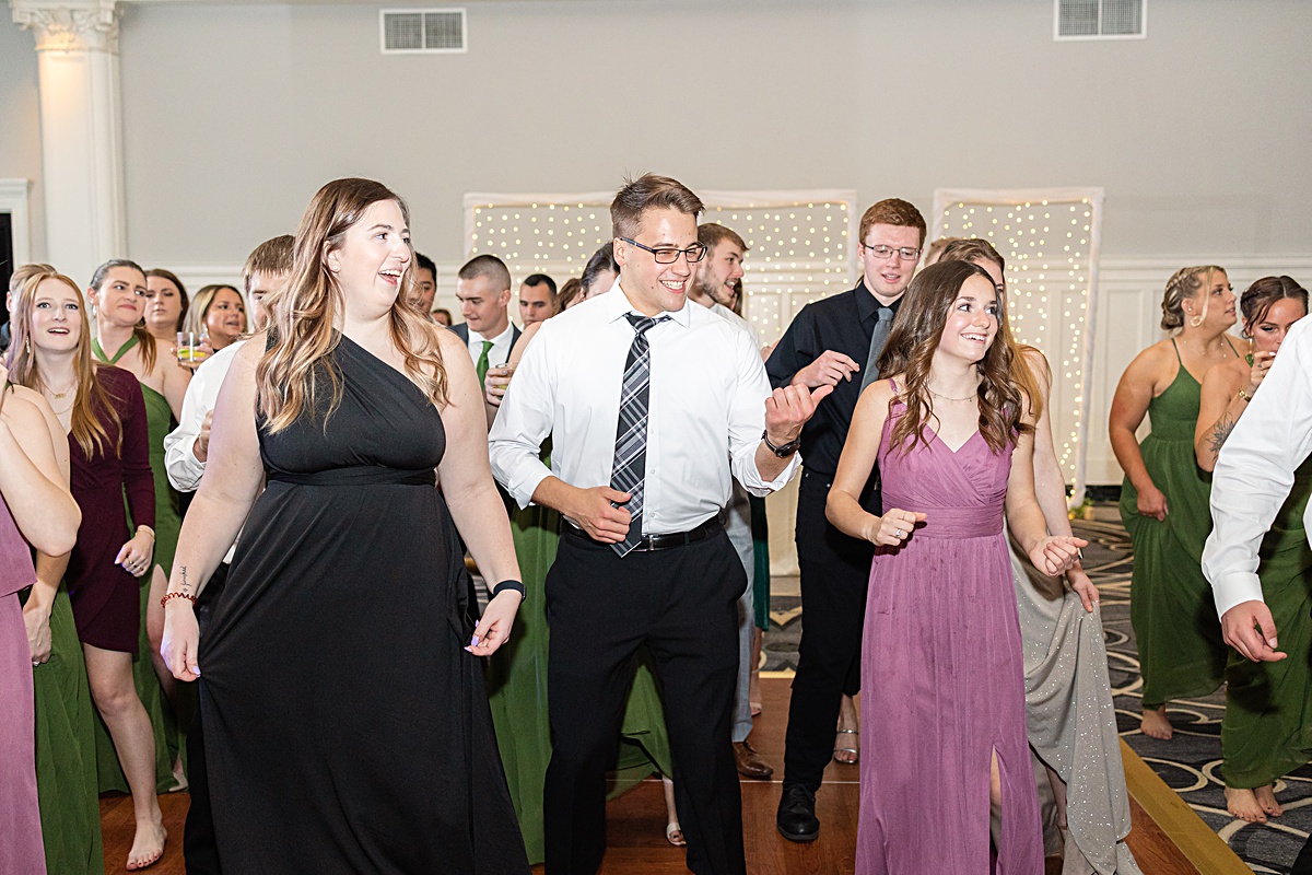 Dancing photo of guests at the reception at The Virginian Hotel in Lynchburg, Virginia.