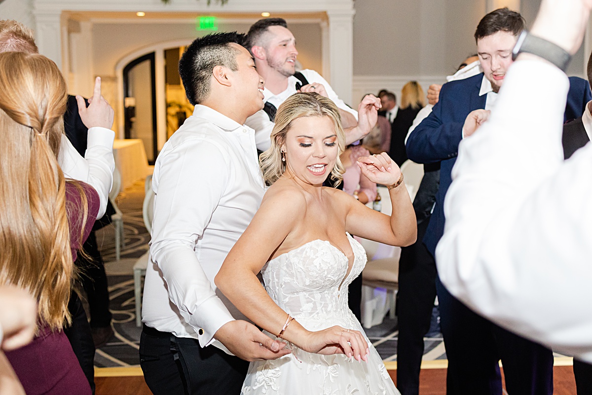 Dancing photo of guests at the reception at The Virginian Hotel in Lynchburg, Virginia.