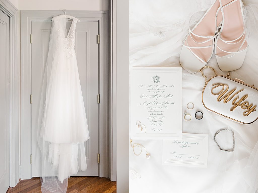 Elegant bridal details at the Virginian Hotel in Lynchburg, Virginia.