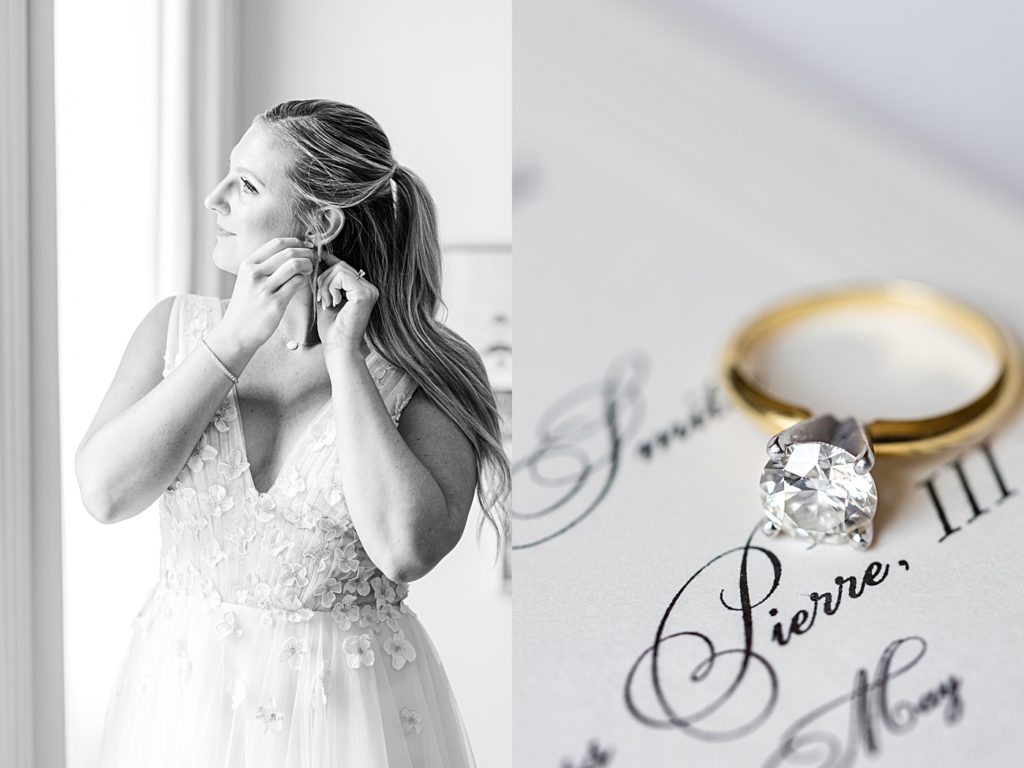 Elegant bridal details at the Virginian Hotel in Lynchburg, Virginia.