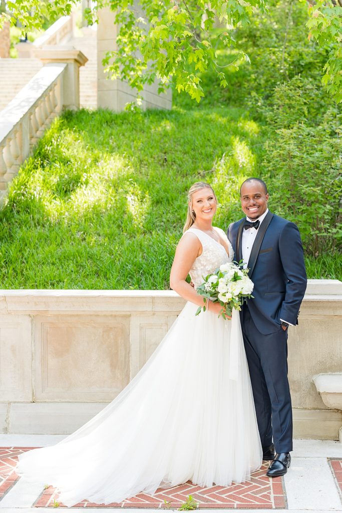 Bride and Groom portraits at Monument Terrace in Downtown Lynchburg, Virginia.