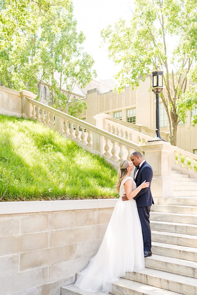 Bride and Groom portraits at Monument Terrace in Downtown Lynchburg, Virginia.