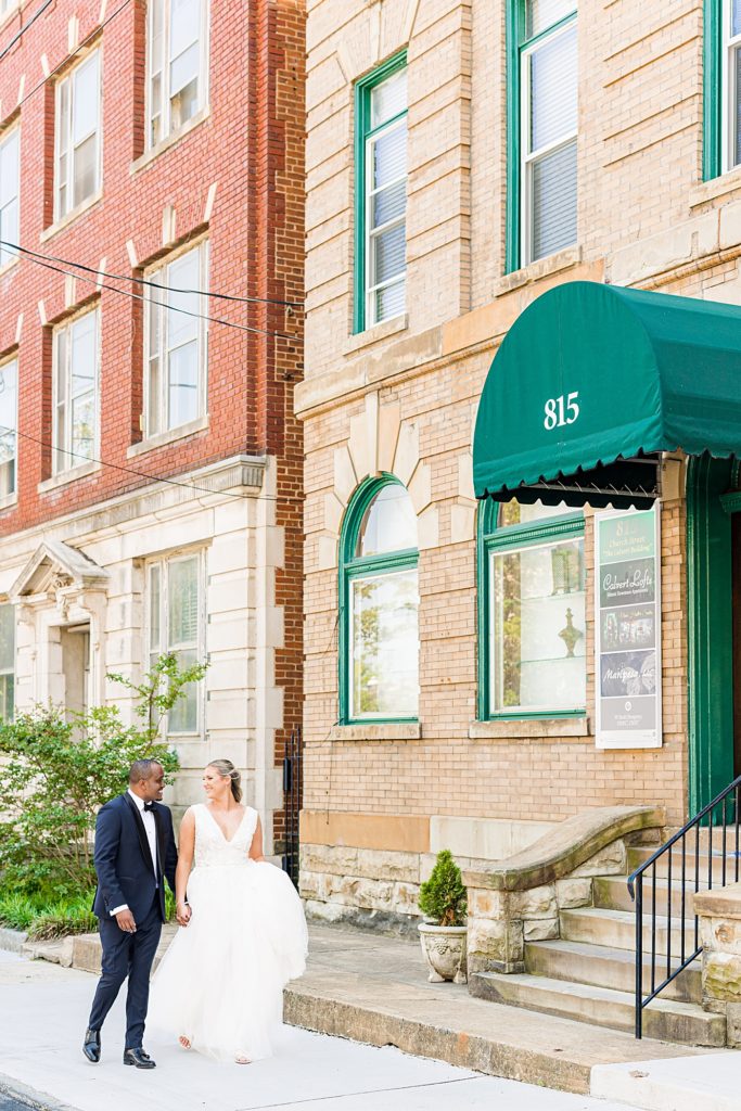 Bride and Groom portraits at the Virginian Hotel in Lynchburg, Virginia.