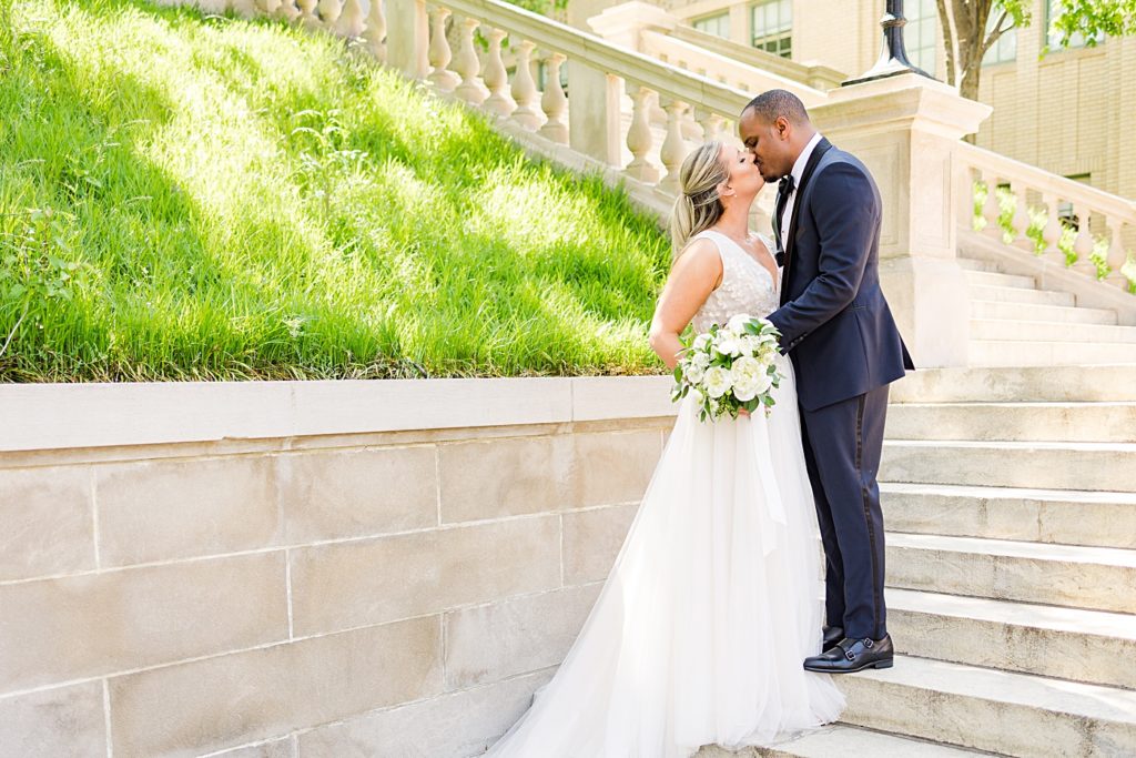 Bride and Groom portraits at Monument Terrace in Downtown Lynchburg, Virginia.