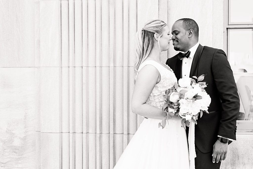 Bride and Groom portraits at Monument Terrace in Downtown Lynchburg, Virginia.