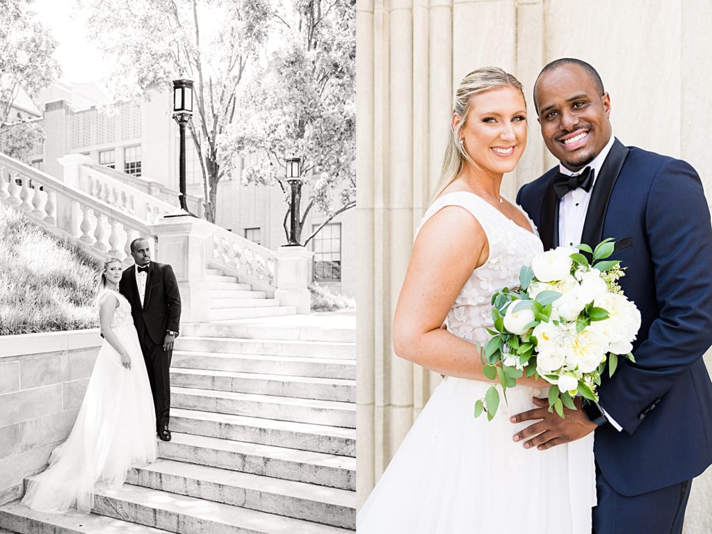 Bride and Groom portraits at Monument Terrace in Downtown Lynchburg, Virginia.