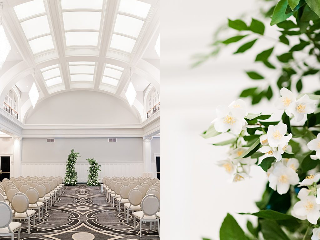 Ceremony details at the Virginian Hotel in Lynchburg, Virginia.