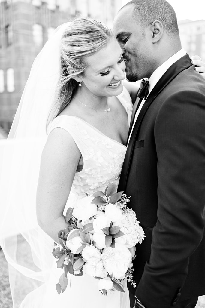 Newlywed photos on top the garage at the Virginian Hotel in Lynchburg, Virginia.