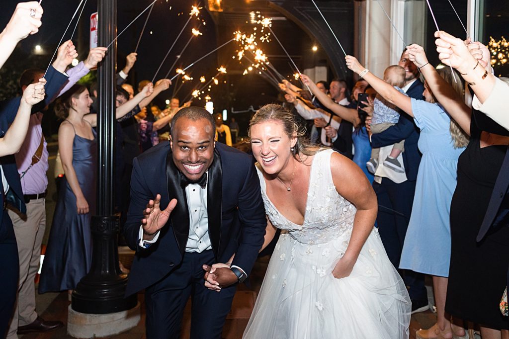 Sparkler exit photos at the Virginian Hotel in Lynchburg, Virginia.