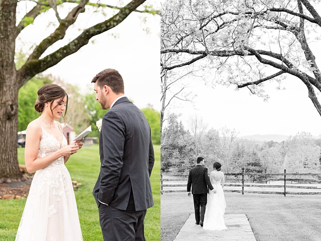 First look moments with the bride and groom at Sorella Farms in Lynchburg, Virginia.