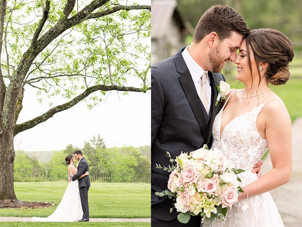 Rainy portraits after the first look with the bride and groom at Sorella Farms in Lynchburg, Virginia.