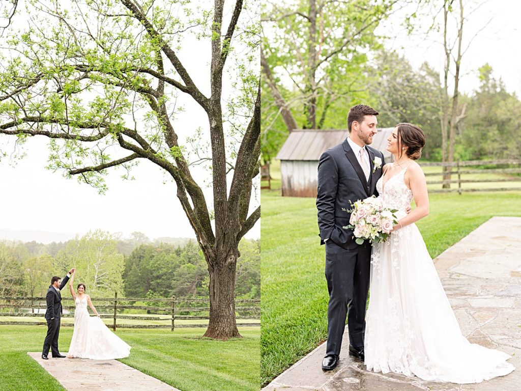 Rainy portraits after the first look with the bride and groom at Sorella Farms in Lynchburg, Virginia.