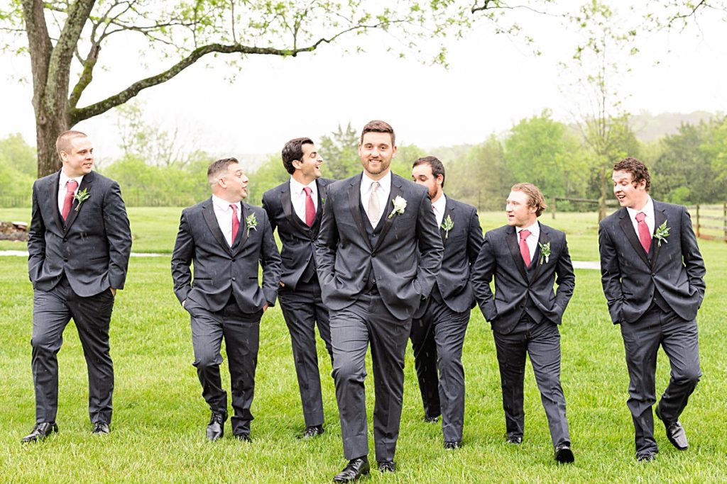 Rainy bridal party portraits at Sorella Farms in Lynchburg, Virginia.