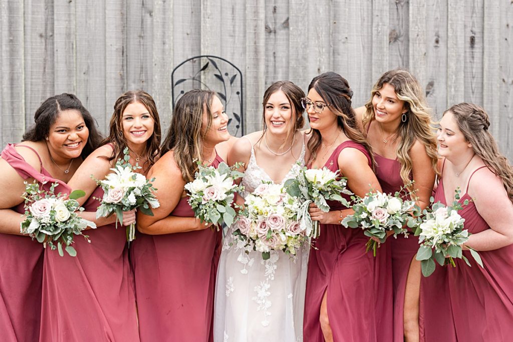 Rainy bridal party portraits at Sorella Farms in Lynchburg, Virginia.