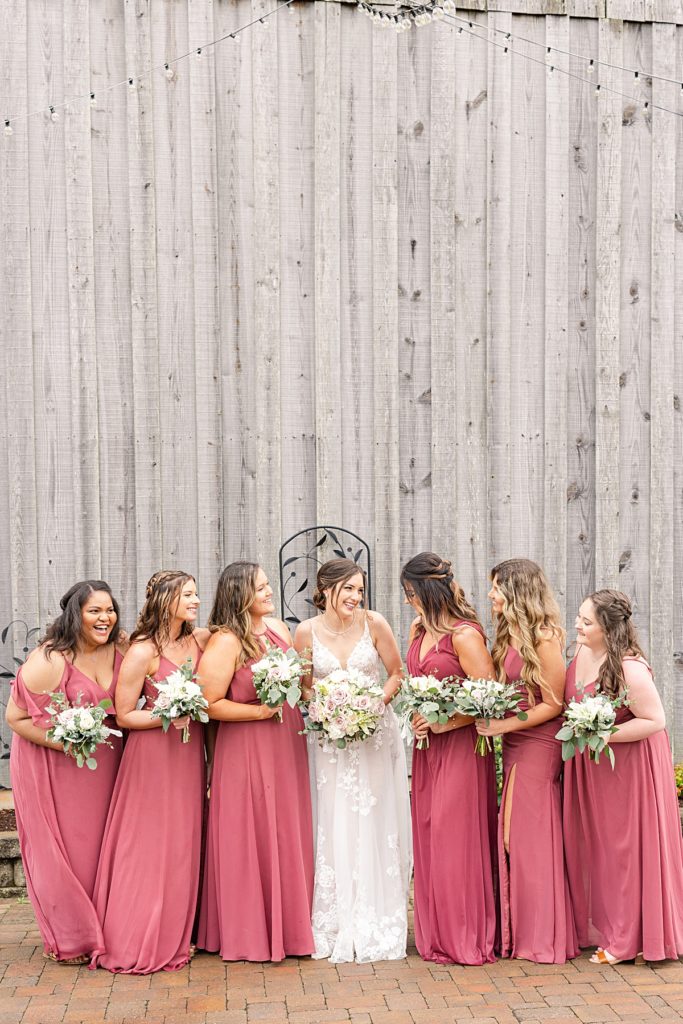 Rainy bridal party portraits at Sorella Farms in Lynchburg, Virginia.