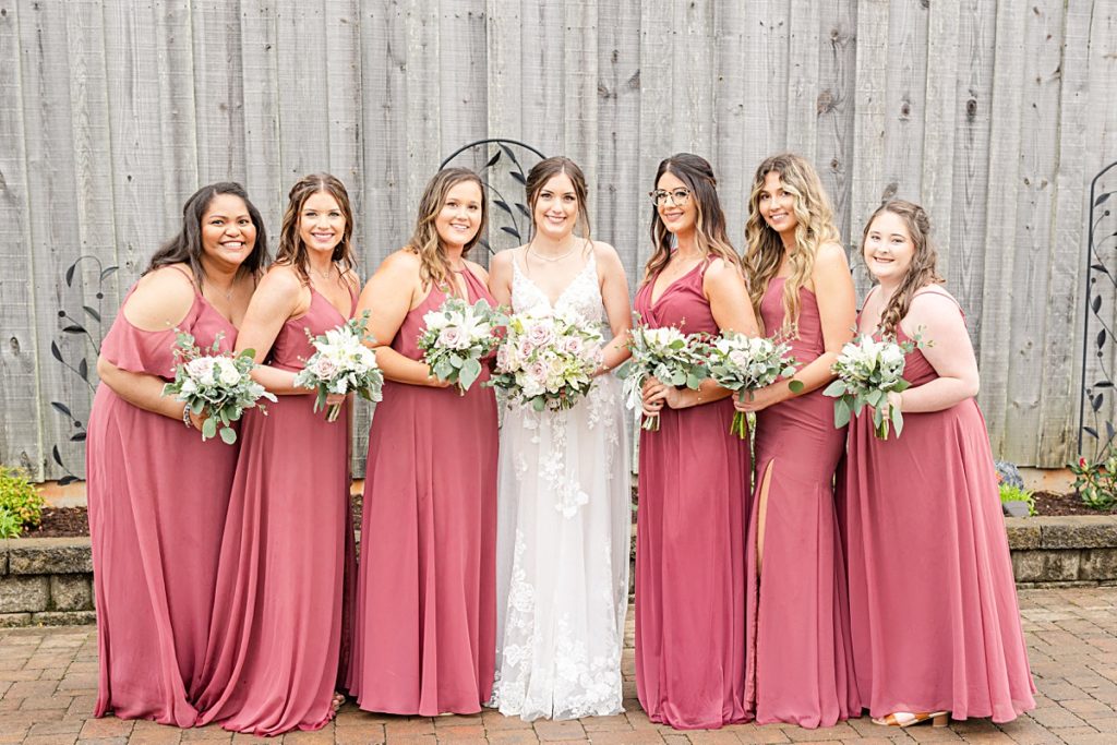 Rainy bridal party portraits at Sorella Farms in Lynchburg, Virginia.