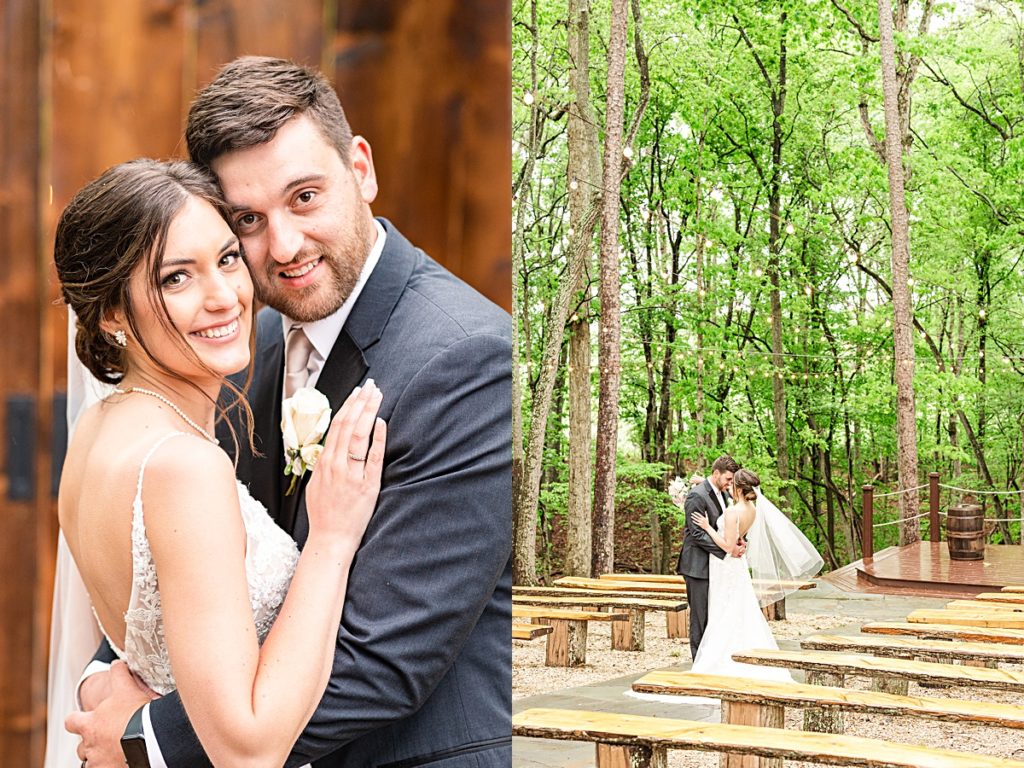 Romantic whimsy bride and groom portraits under the twinkle lights at Sorella Farms in Lynchburg, Virginia.