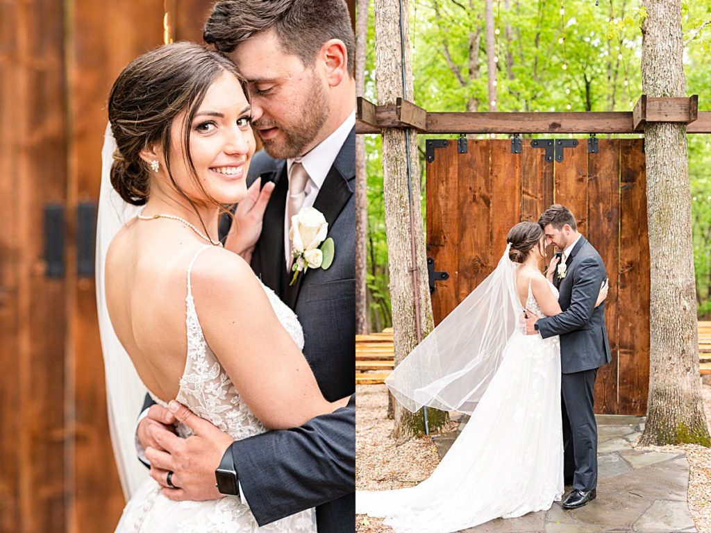 Romantic whimsy bride and groom portraits under the twinkle lights at Sorella Farms in Lynchburg, Virginia.