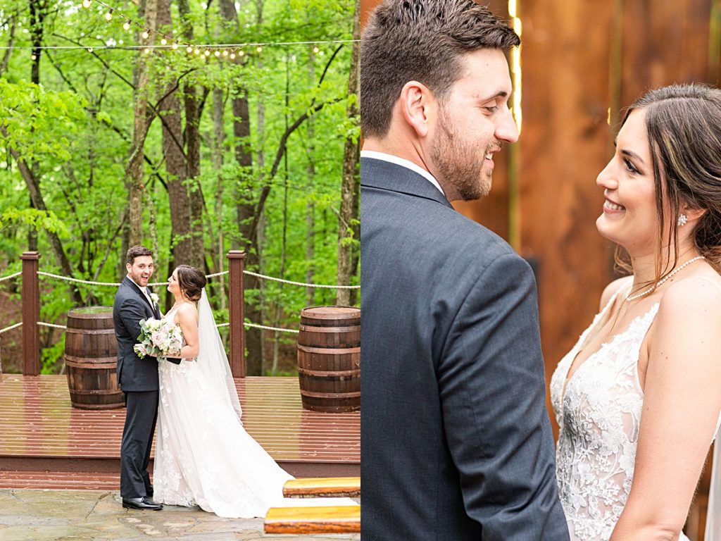 Romantic whimsy bride and groom portraits under the twinkle lights at Sorella Farms in Lynchburg, Virginia.