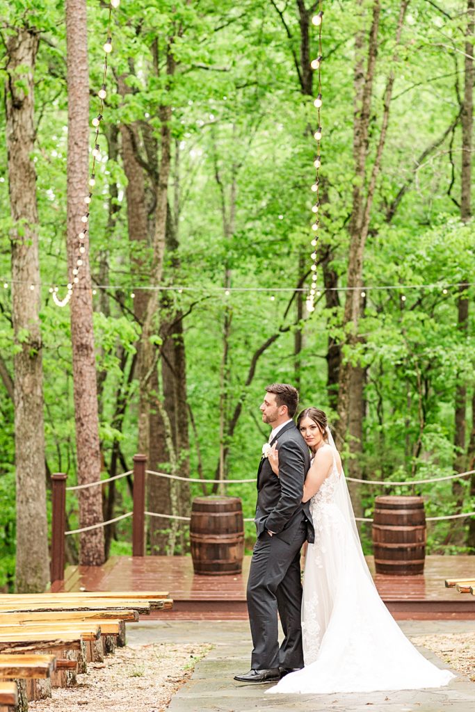 Romantic whimsy bride and groom portraits under the twinkle lights at Sorella Farms in Lynchburg, Virginia.