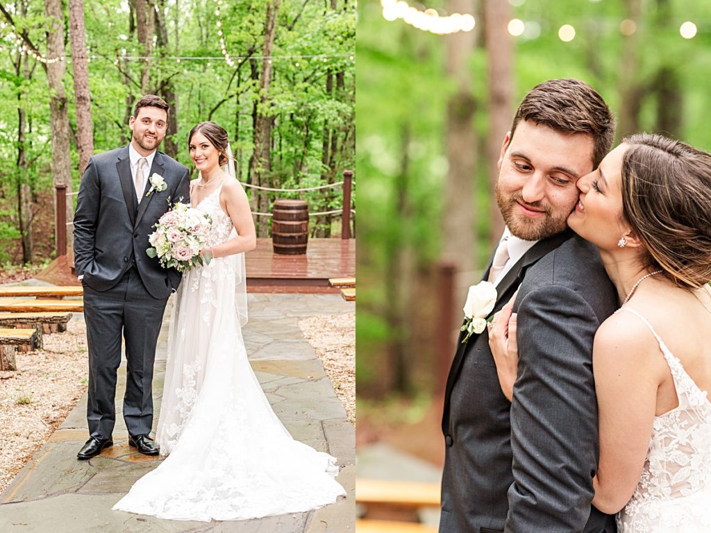 Romantic whimsy bride and groom portraits under the twinkle lights at Sorella Farms in Lynchburg, Virginia.