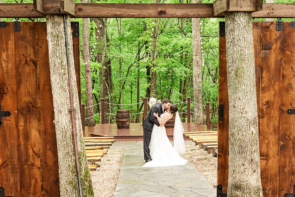 Romantic whimsy bride and groom portraits under the twinkle lights at Sorella Farms in Lynchburg, Virginia.