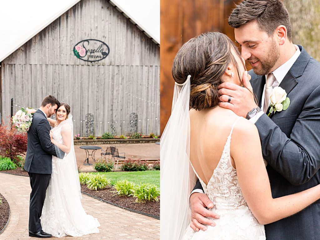 Romantic whimsy bride and groom portraits under the twinkle lights at Sorella Farms in Lynchburg, Virginia.