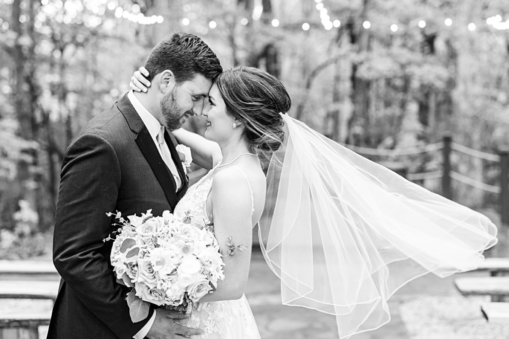 Romantic whimsy bride and groom portraits under the twinkle lights at Sorella Farms in Lynchburg, Virginia.