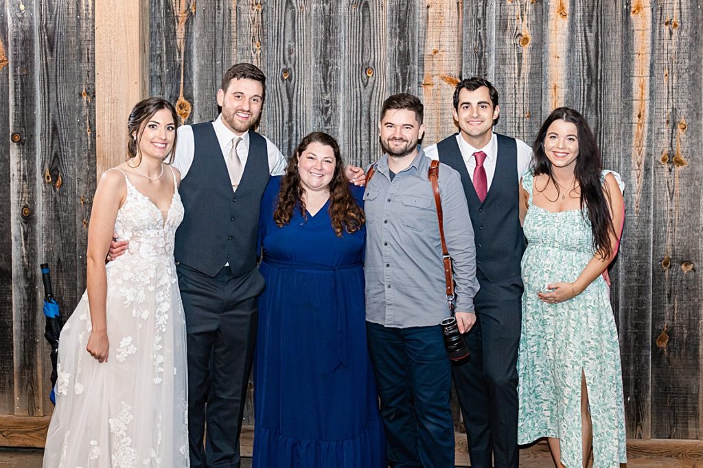 The bride and groom group photo with Emily and James, their photographers, and another EH couple at Sorella Farms in Lynchburg, Virginia.