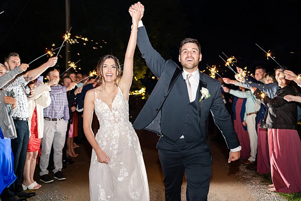 Bride and groom exit photos at Sorella Farms in Lynchburg, Virginia.