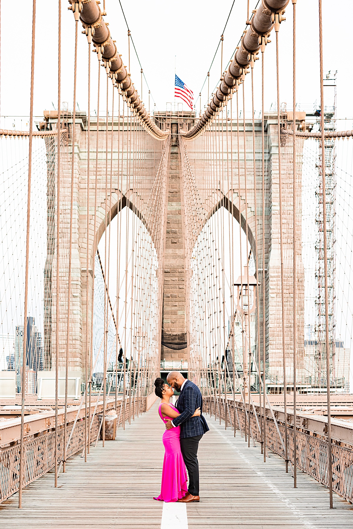 Destination engagement session at the Brooklyn Bridge and Domino Park in New York City.