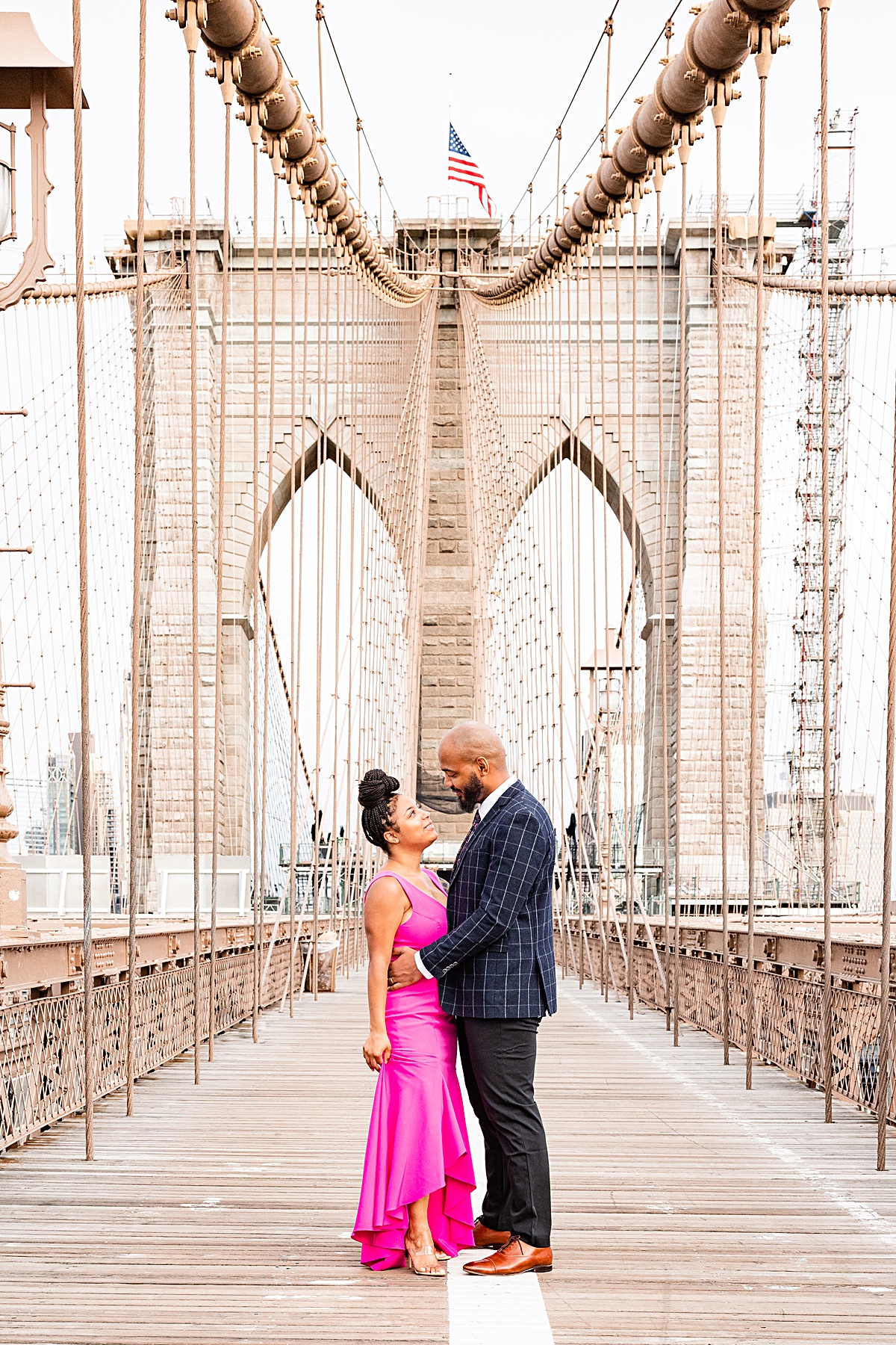 Destination engagement session at the Brooklyn Bridge and Domino Park in New York City.