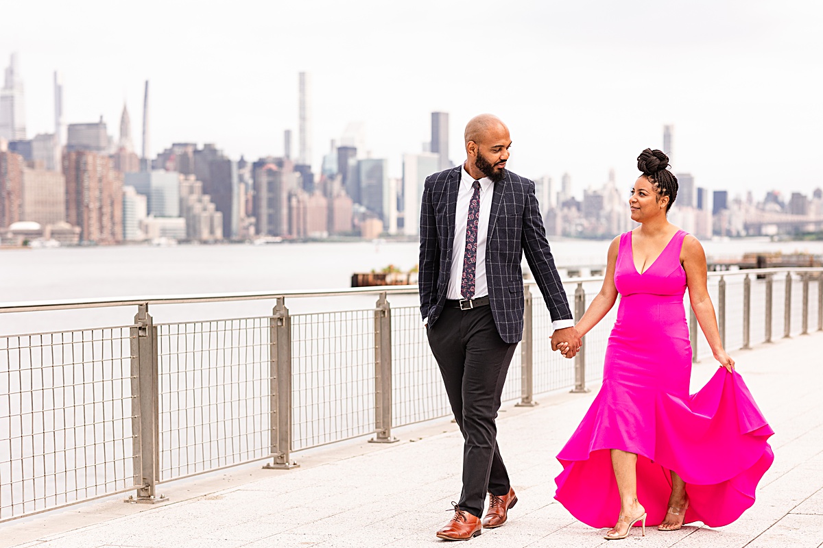 Destination engagement session at the Brooklyn Bridge and Domino Park in New York City.