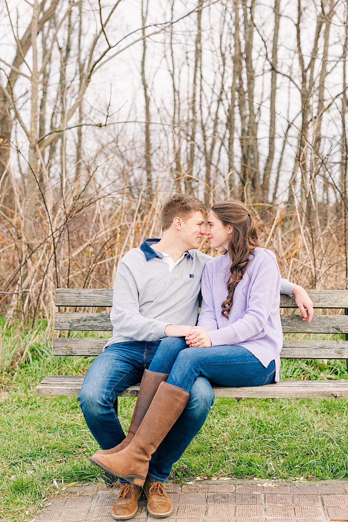 A wintery engagement session at Heritage Community Park in Blacksburg, Virginia.