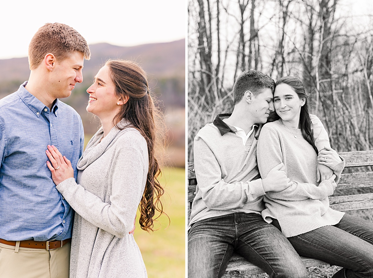 A wintery engagement session at Heritage Community Park in Blacksburg, Virginia.