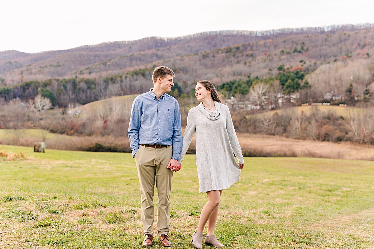 A wintery engagement session at Heritage Community Park in Blacksburg, Virginia.