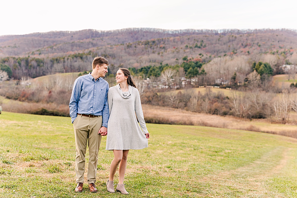 A wintery engagement session at Heritage Community Park in Blacksburg, Virginia.