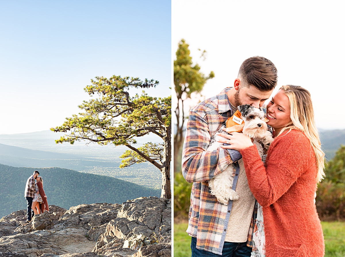 This Ravens Roost Overlook engagement session offers the perfect fall view of the Blue Ridge Mountains near Charlottesville, Virginia.