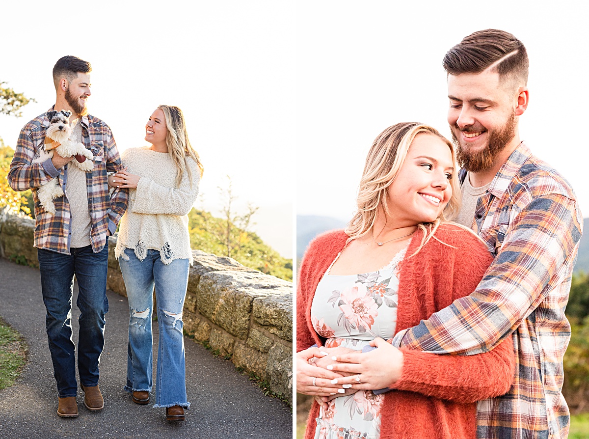 This Ravens Roost Overlook engagement session offers the perfect fall view of the Blue Ridge Mountains near Charlottesville, Virginia.