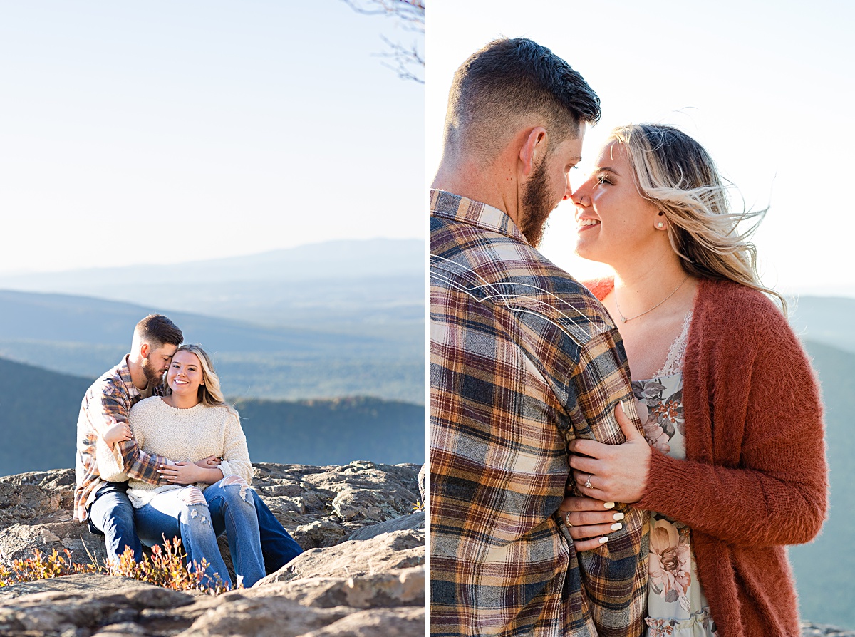 This Ravens Roost Overlook engagement session offers the perfect fall view of the Blue Ridge Mountains near Charlottesville, Virginia.