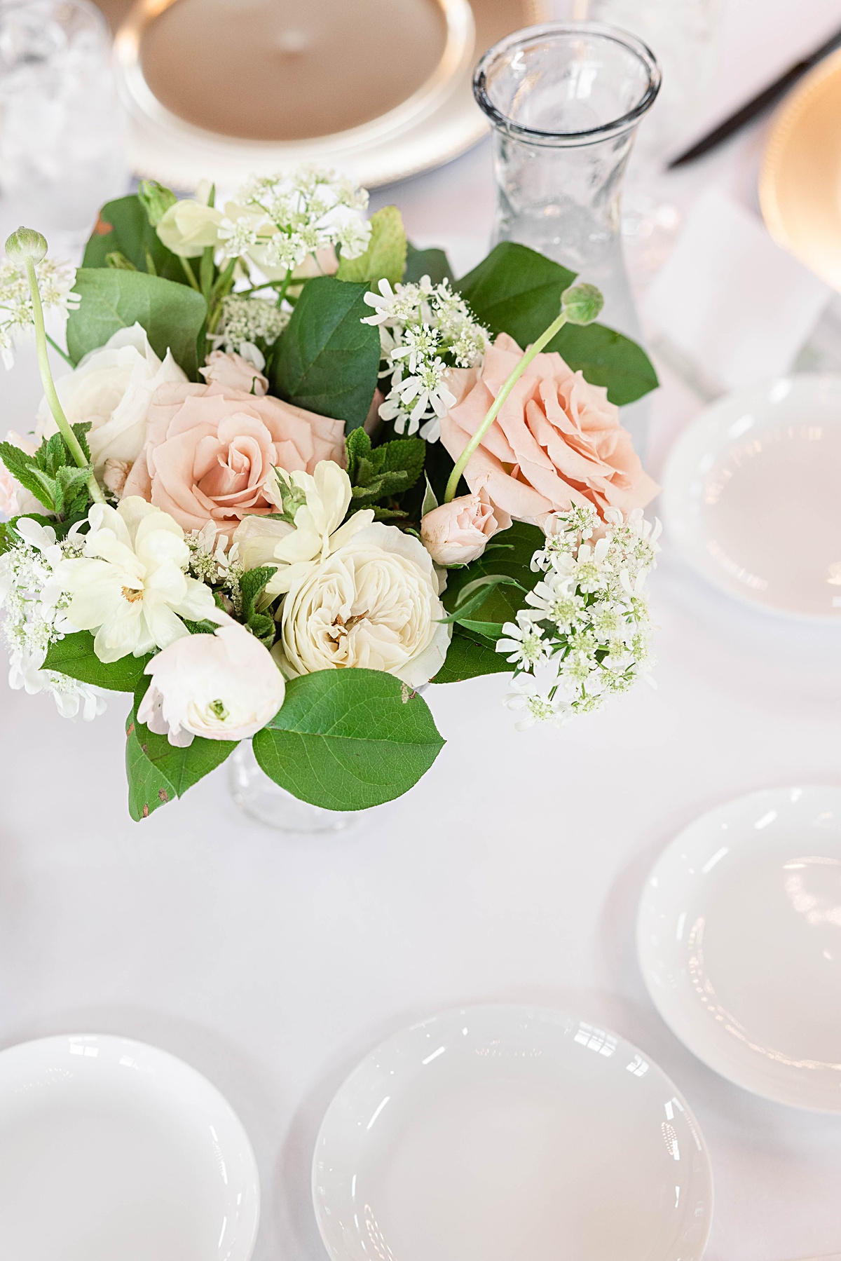 This elegant garden wedding at Cedar Oaks Farm features a classic car, stunning ceremony mountain view, unique bridal details, a boxer puppy, and a surprise baby gender reveal cake!