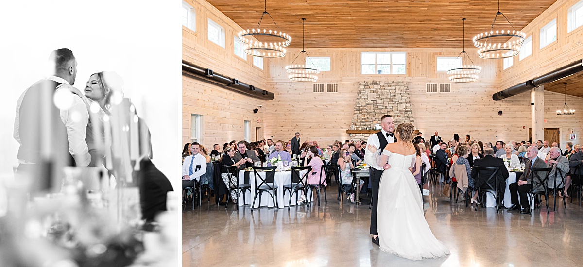 This elegant garden wedding at Cedar Oaks Farm features a classic car, stunning ceremony mountain view, unique bridal details, a boxer puppy, and a surprise baby gender reveal cake!